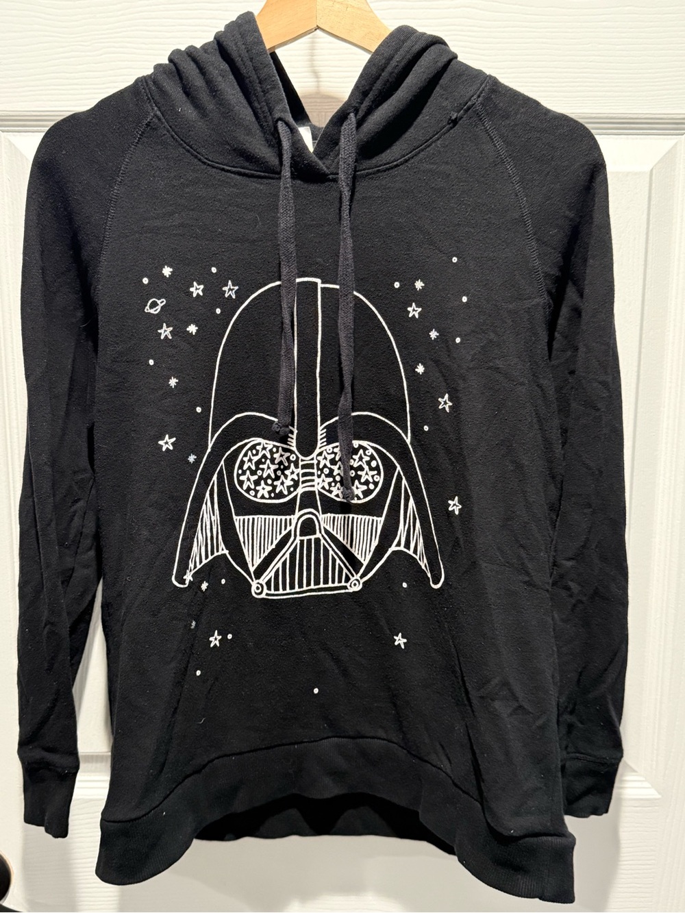 Star Wars Black Pullover Hoodie with White Vader Sketch